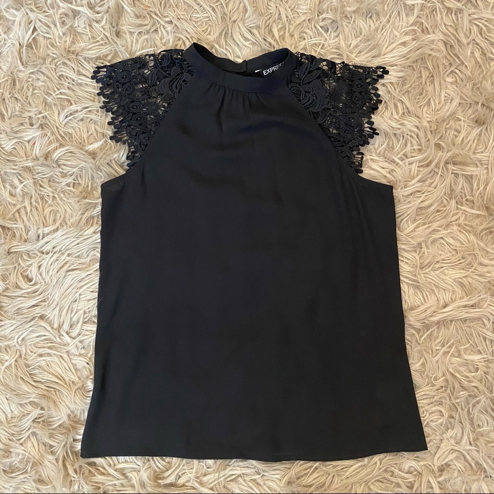 Express Black Blouse with Lace Sleeves